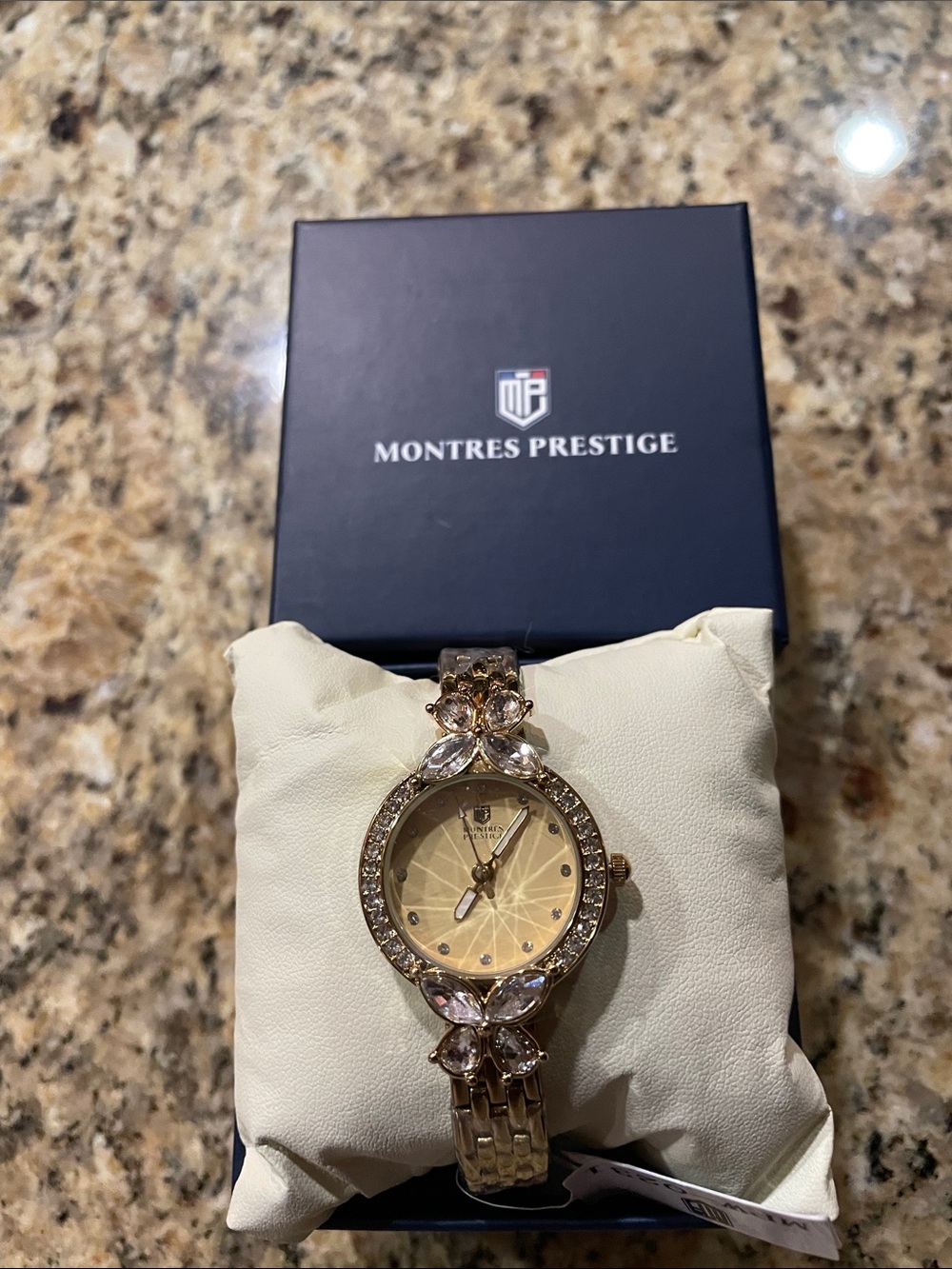 Montres Prestige Women's Gold-Tone Crystal Bracelet Watch